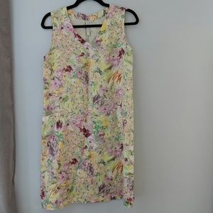 100% linen floral shift dress with pocket
